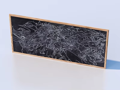 Handmade Decorative Black Board With Wooden Frame And White Hand Drawn Patterns 3d model