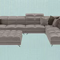 Modern L shaped Gray Sofa Set with Ottoman and Decorative Throw Pillows 3d model