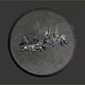 Detailed Robot Model Figures As Mechanical Creatures With Colorful Armor On Circular Textured Base