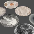 Stylish Round Rugs With Geometric Patterns Marble Texture And Moon Surface Design 3d model