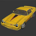 Classic Yellow Two Door Muscle Car With Black Red Stripes And Retro Design