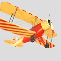 Classic Passenger Biplane with Red and White Checkered Pattern on Wings and Red Beige Body