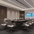 Modern Conference Room Interior With Long Table White Chairs And Dual Screens