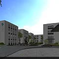 Modern Industrial Park Campus with Modern Buildings Lush Greenery Plaza Space Pedestrians and Vehicles