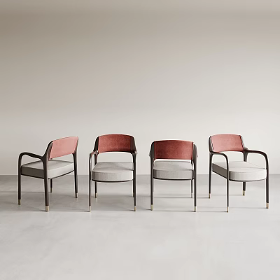 Four Modern Minimalist Armchairs With Red Armrests Light Gray Seats And Dark Legs 3d model