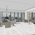 Modern Office Corridor Interior With White Walls Wooden Ceiling Blue Yellow Seats And Display Screens