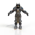 Futuristic Armored Warrior Character With Metallic Armor Gold Accents And Blue Luminous Details