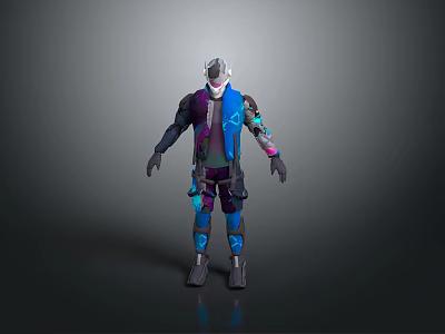 Futuristic 3D Character With Blue Purple Techwear Armor And Digital Outfit 3d model