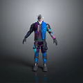 Futuristic 3D Character With Blue Purple Techwear Armor And Digital Outfit