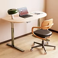 Adjustable Height Wooden Desk With Laptop Green Lamp And Ergonomic Chair