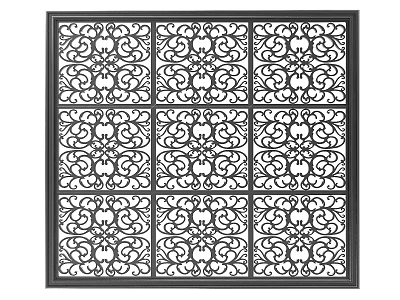 Ornate Carved Decorative Panel With Square Grid And Intricate Scroll Patterns 3d model