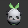 Game Movie Panda Character Cartoon Style with Green Bow Round Face and Black White Fur