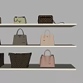 Stylish Leather Handbags Tote Bags And Suitcases In Various Styles On Shelf With Checkerboard Pattern