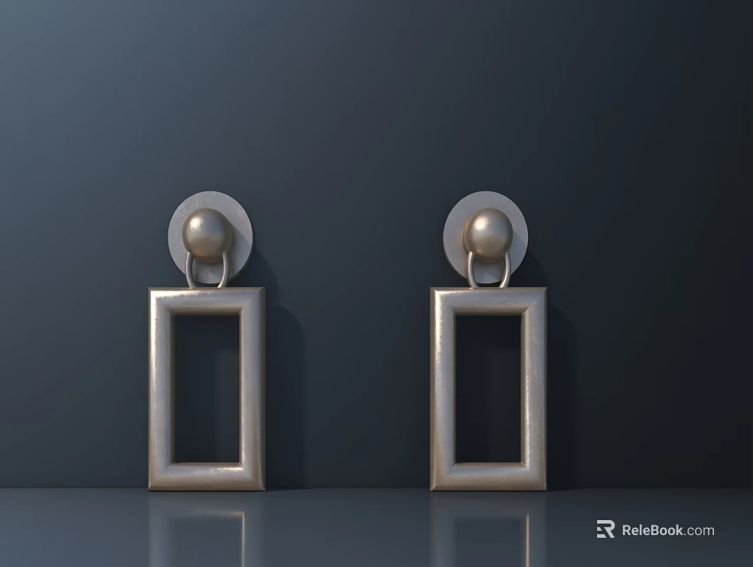 Silver Metal Handles Featuring Round Top and Square Base on Dark Shiny Background 3d model 
