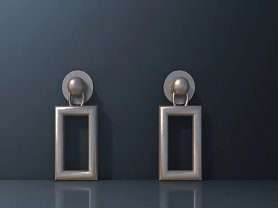 Silver Metal Handles Featuring Round Top and Square Base on Dark Shiny Background 3d model