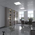 Modern Office Interior With Open Space Bookshelves Desk Office Chairs Large Windows And Plants