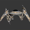Sci-Fi Alien Character Piloting Metallic Craft With Blue Core And Multiple Mechanical Legs 3d model