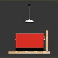 Red Booth Sofas Square Dining Table Black White Checkered Floor Wooden Screen Pendant Light Furniture