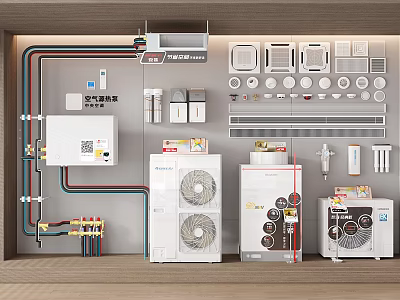 Air Conditioner Fan Installation System With Pipes Control Panel And Essential Components Kit 3d model