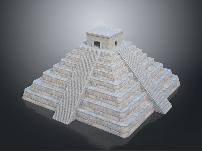 Ancient Style Pyramid Landscape With Stone Blocks Staircases And Top Structure 3d model