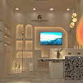 Nature Garden Specialty Store Interior With Display Shelves TV Screen Modern Counter And Ambient Lighting