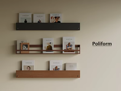 Modern Poliform Bookshelf With Wall Mounted Wooden Shelves And Decorative Books 3d model