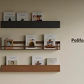 Modern Poliform Bookshelf With Wall Mounted Wooden Shelves And Decorative Books