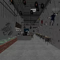 Climbing Theme Restaurant Interior With Lobster Graffiti On Wall Tables Chairs And Pendant Lights
