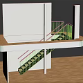 Modern Staircase With Wooden Steps And Metal Railing Connecting Upper And Lower Platforms