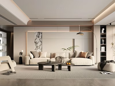 Modern Living Room Interior Design With Beige Sofa Coffee Table And Decorative Painting 3d model