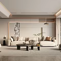 Modern Living Room Interior Design With Beige Sofa Coffee Table And Decorative Painting