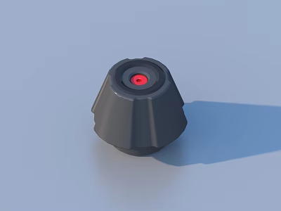 Gray Textured Knob With Red Dot On Top And Conical Design 3d model