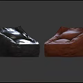 Two Stylish Bean Bag Chairs Black and Brown Leather Shiny on Sleek Gray Surface