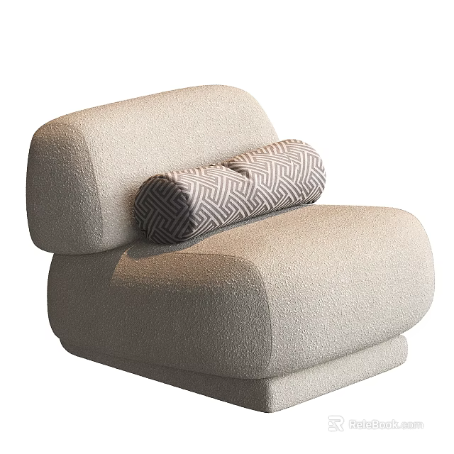 Light Beige Single Sofa with Plush Fabric and Geometric Pattern Cushion in Modern Design 3d model 