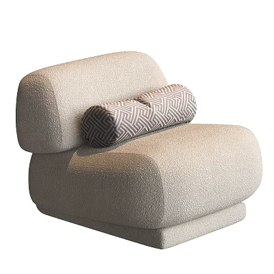 Light Beige Single Sofa with Plush Fabric and Geometric Pattern Cushion in Modern Design 3d model