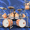 Vibrant Musical Instruments Drum Set with Artistic Blue Wave Background for Music Practice