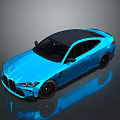 Blue Sports Car With Black Roof Sporty Design Sleek Body Red Brake Calipers Reflective Surface
