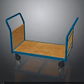 Sturdy Blue Frame Wooden Platform Handcart With Movable Wheels And Handle