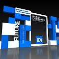 Modern Summit Backdrop With Blue White 3D Blocks THE NEW PATTERN FUTURE And IDV Logo 3d model