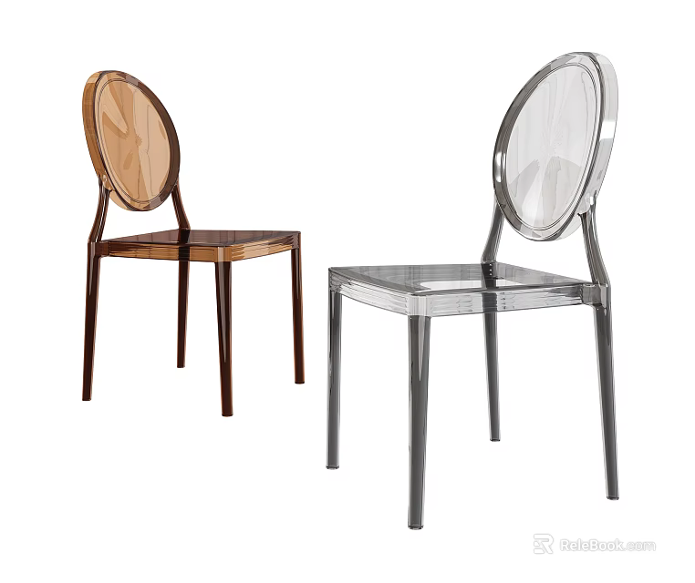 Modern Transparent Leisure Chairs With Brown And Clear Acrylic Round Backrest And Slim Legs 3d model 