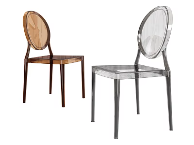 Modern Transparent Leisure Chairs With Brown And Clear Acrylic Round Backrest And Slim Legs 3d model