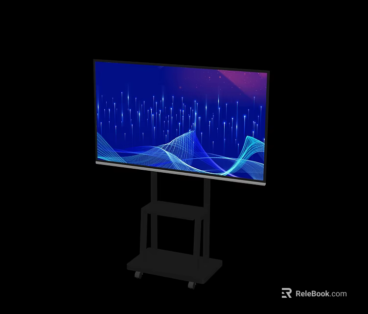 Modern TV with Dynamic Blue Purple Digital Patterns on Mobile Rolling Stand 3d model 