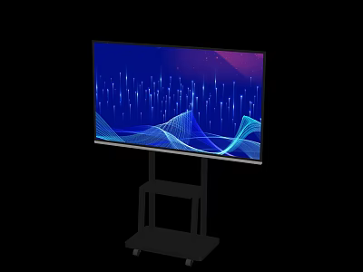 Modern TV with Dynamic Blue Purple Digital Patterns on Mobile Rolling Stand 3d model