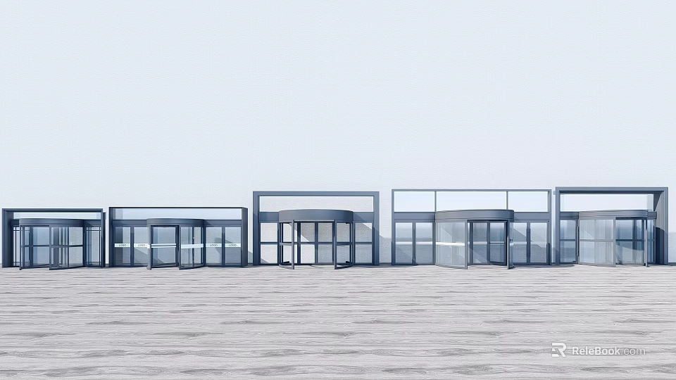 Modern Long Strip Architecture Featuring Glass Curtain Wall And Open Facade 3d model 
