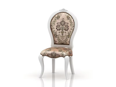 Vintage White Frame Dining Chair With Floral Pattern Upholstered Seat And Carved Backrest 3d model