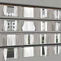 Different Curtain Styles Displayed on Illuminated Multi Layered Shelves with Window Views 3d model