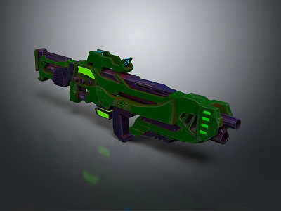 Futuristic Sci Fi Gun Weapon With Green Purple And Neon Green Luminous Design 3d model