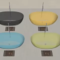 Colorful Vessel Bathtubs In Modern Transparent Acrylic With Metal Stands On White Tiles