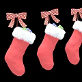 Red Christmas Stocking Decorative Ornament Set With White Faux Fur Trim And Plaid Bows