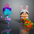 Purple Haired Character with Pink Crown and Rabbit Ear Headband Character near Carrot Shapes